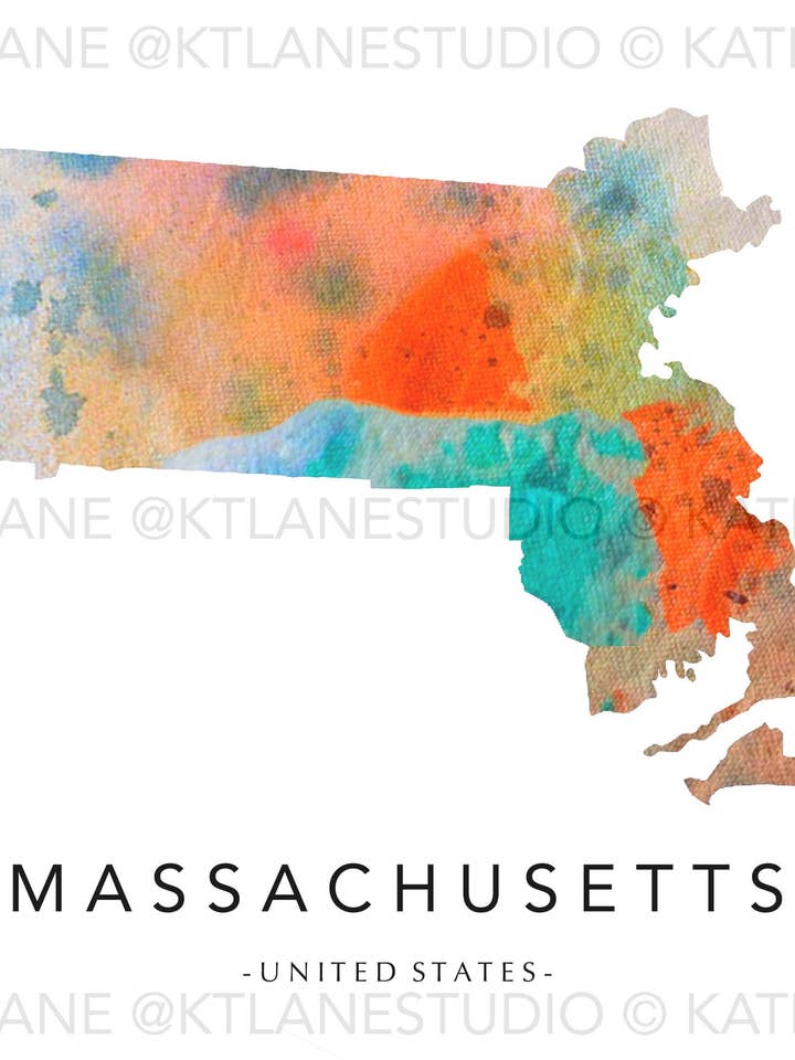 Massachusetts State Print for wholesale by KT Lane Studio