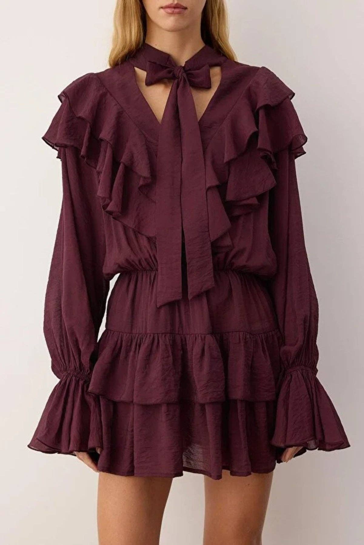 Bordeaux Abito Mini Boho Increspato Intrecciato in vendita all'ingrosso su Faire1