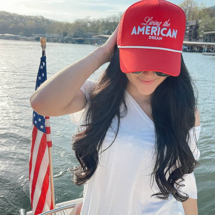 KENZKUSTOMZ - Wholesale Trucker Hat - Women's - Living the American Dream - Red and Navy Vintage Trucker Hat