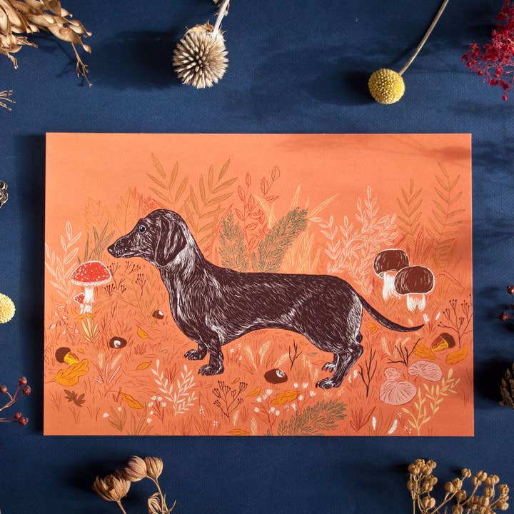 Poster A4 Autumnal Dachshund for wholesale by Katja Rub