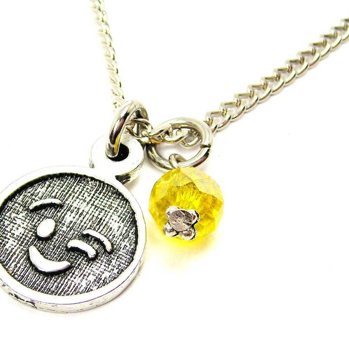 Wink Face Emoji Necklace for wholesale by Chubby Chico Charms
