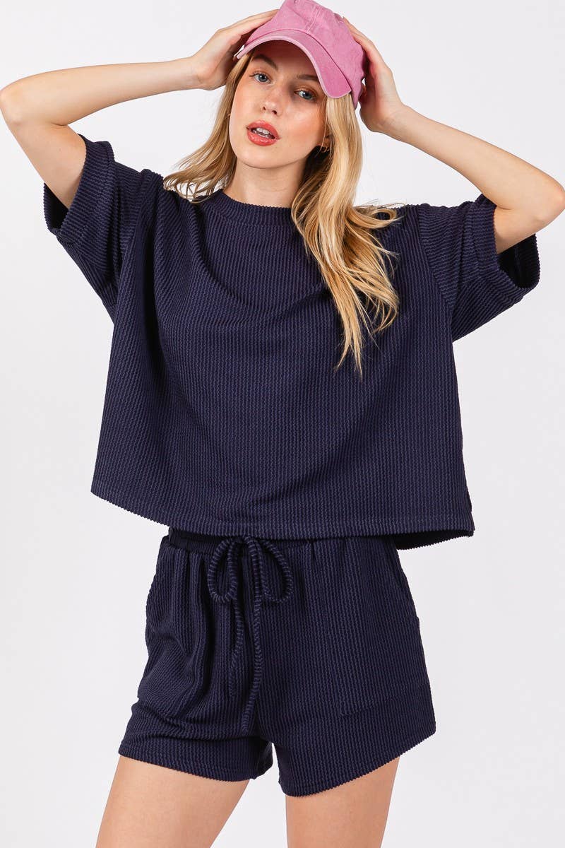Sewn and Seen - Wholesale Lounge Set - Women's - RIBBED ROUND NECK TOP AND SHORTS SET26