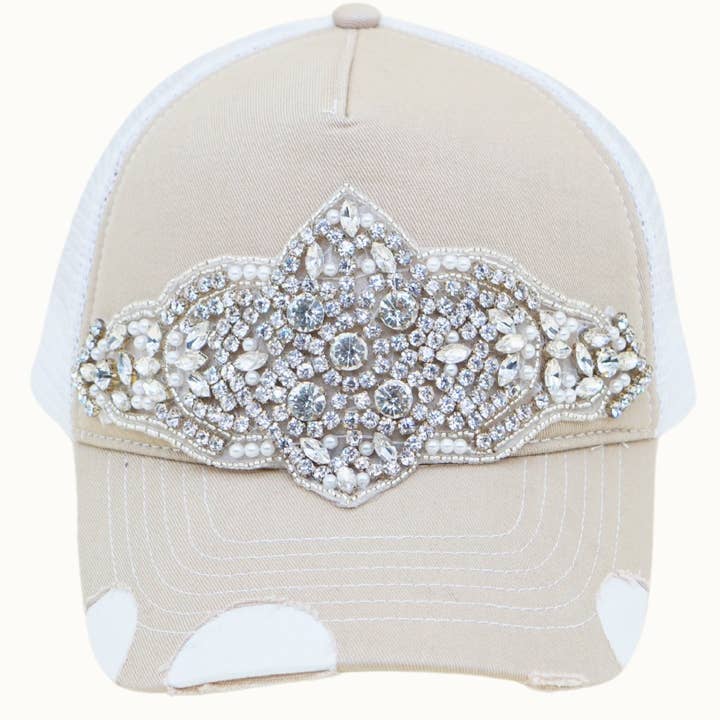 Olive & Pique - Wholesale Trucker Hat - Women's - Diamond Bejeweled Bling Glitz Two-Toned Trucker Cap, Adjustable