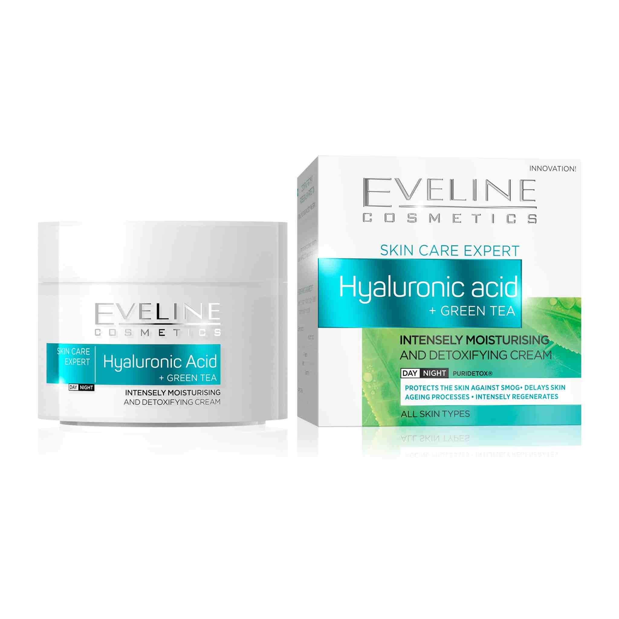 Eveline Cosmetics - Vente Crème hydratante pour le visage - Crème à l'acide hyaluronique et au thé vert Skin Care Expert0