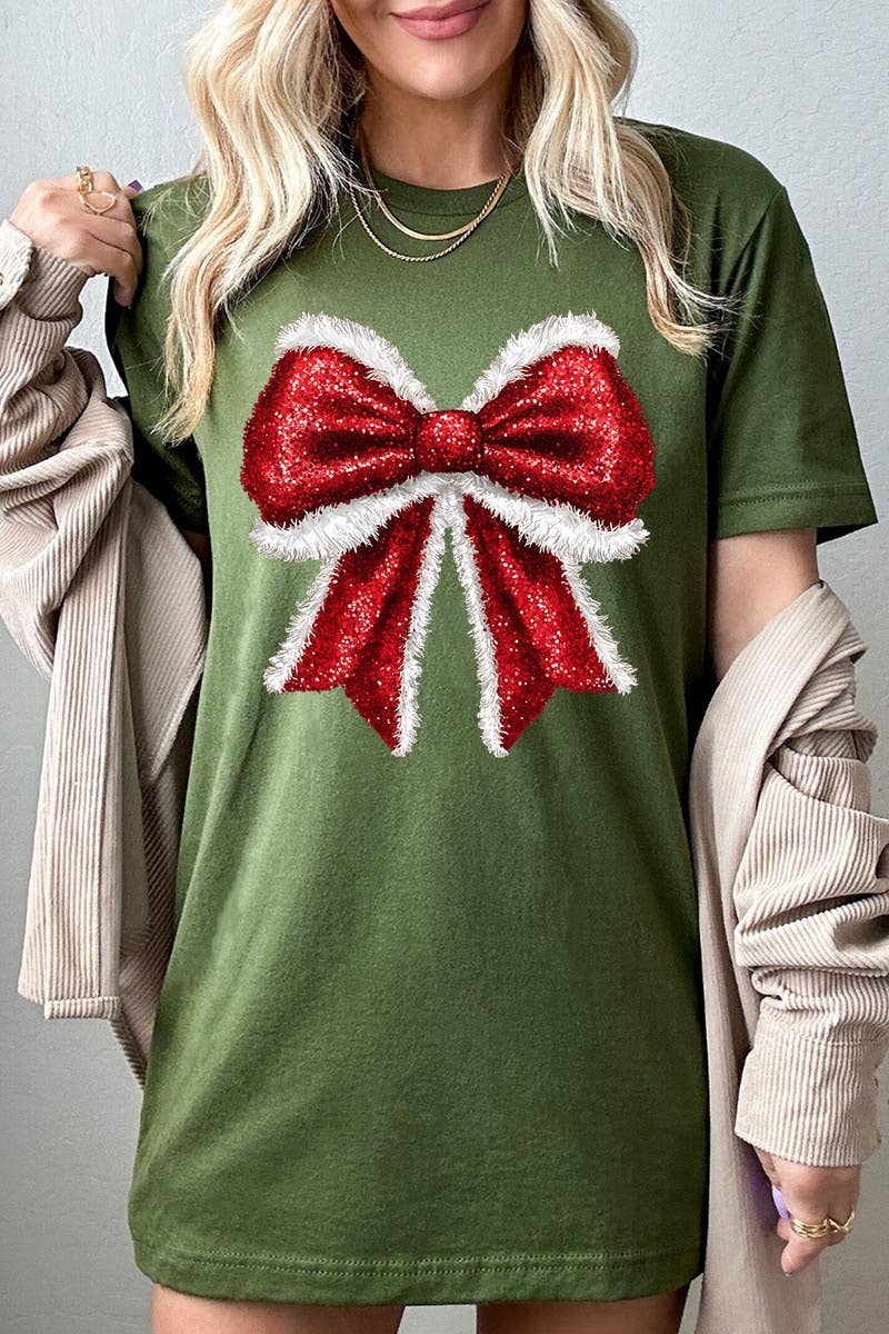COLORBEAR – wholesale T-shirt (graphic) – women's – Christmas Santa Bow Graphic Tee11