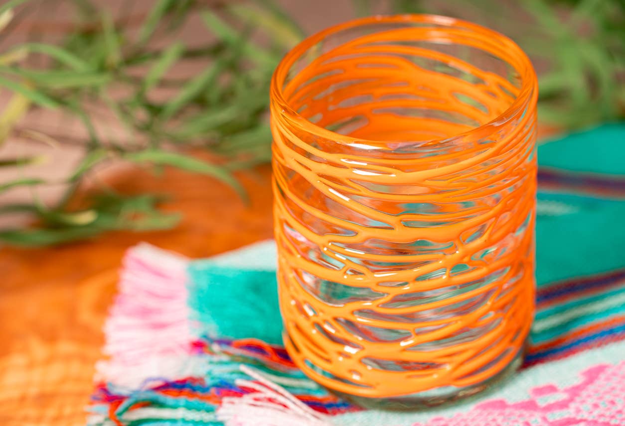 Verve Culture – wholesale Drinking glass/cup – Mexican Handblown Glasses - Orange Swirl1