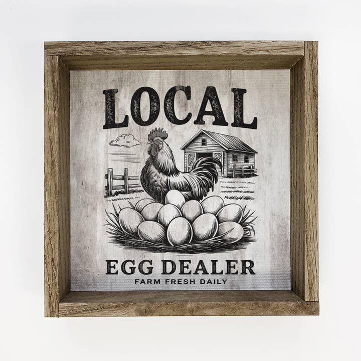 Marchand d'œufs local - Art sur toile de cuisine de ferme - Cadre en bois pour la vente par Hangout Home