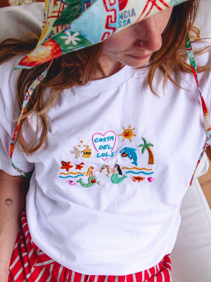 Costa Del Lols Embroidered Organic T-Shirt for wholesale by Limpet Store