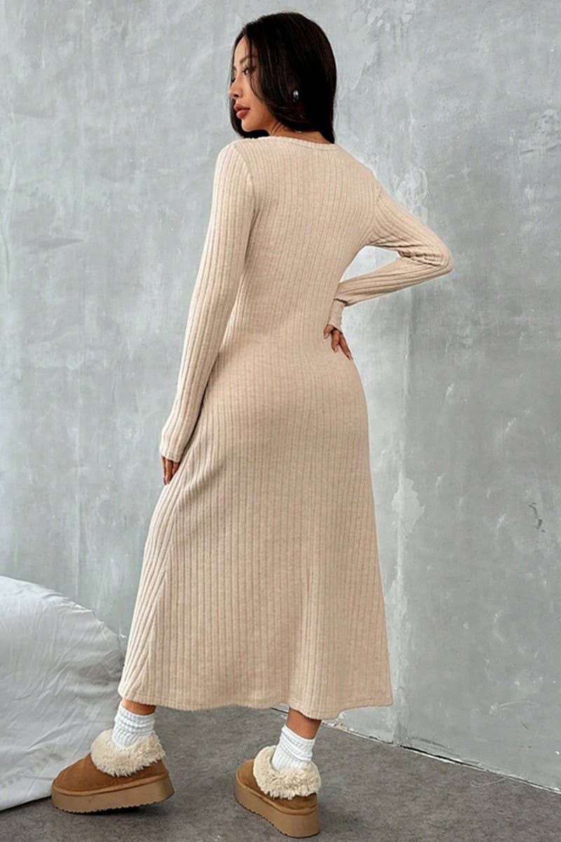 BEIGE CWDMD00981_ELEGANT SLIM-FIT V-NECK SOLID COLOR SWEATER DRESS for wholesale on Faire4