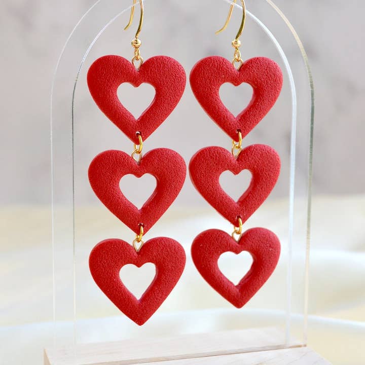 Queen of Hearts | Dangle Earrings, Valentine's Day Gift for Her, Handmade, Lightweight for wholesale by Clay Jewels by Jules