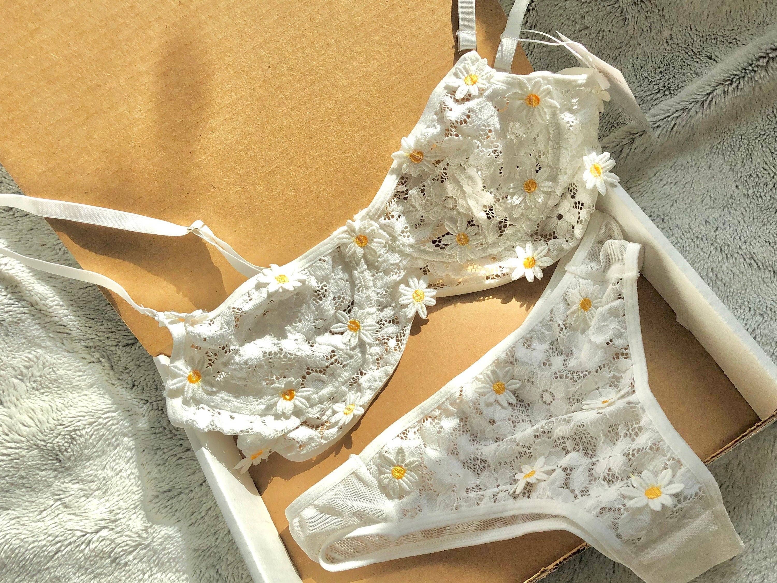 White Ruffle Lingerie Set  Silk Ruffled Underwear & Bralette – Moxy