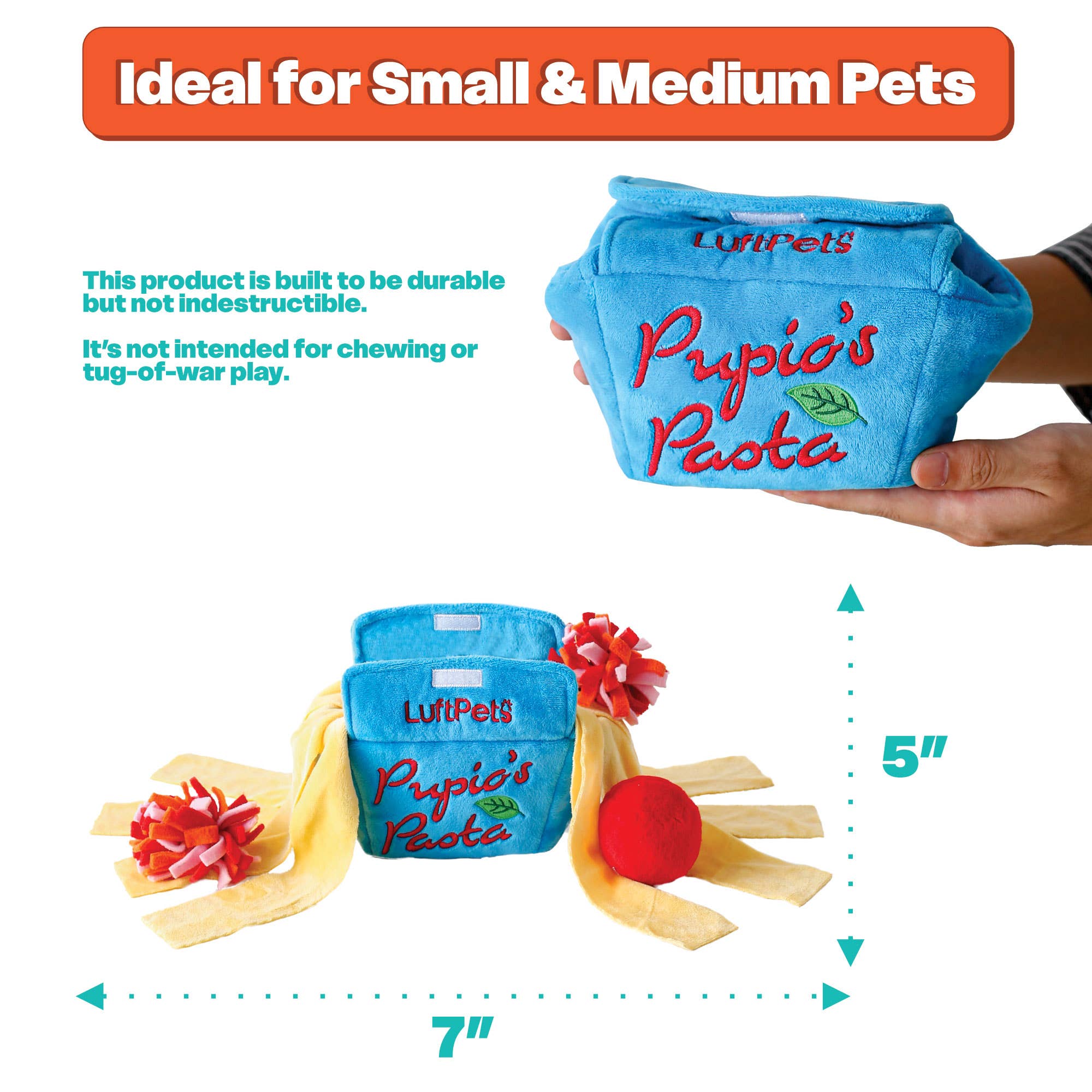 LUFTPETS - Wholesale Pet Plush Toy - Dog - Pasta Snuffle Toy for Dogs – Crinkly & Squeaky Enrichment 8