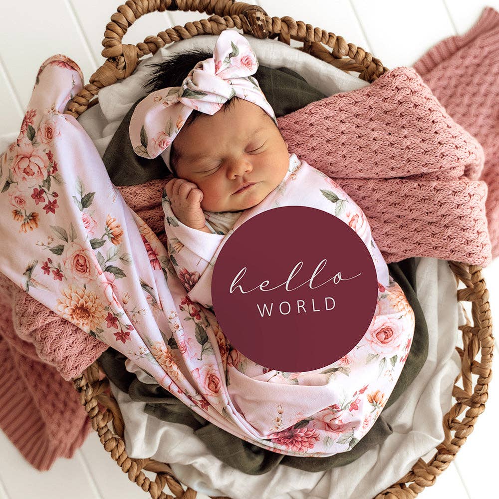 Snuggle Hunny - Wholesale Swaddle Set - Baby - Birds & Blooms Organic Jersey Wrap & Topknot Set3