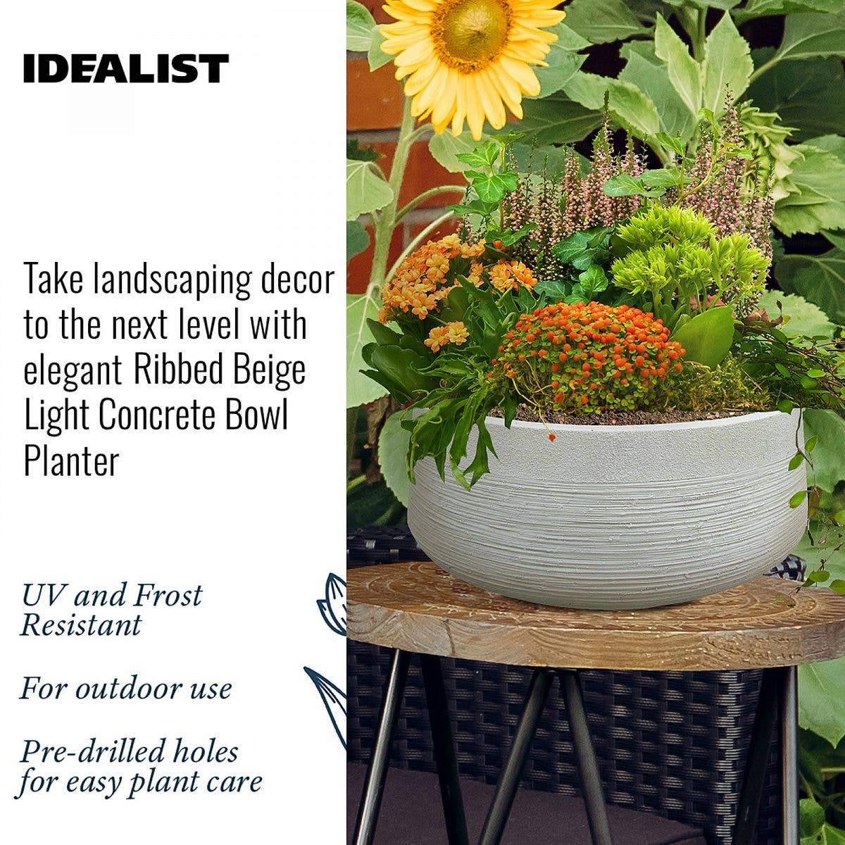 Idealist Lite Fibrestone Planters - Wholesale Plant Pot - IDEALIST Ribbed Light Concrete Bowl Planter6