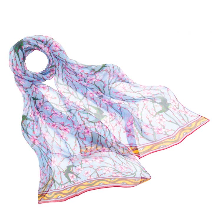 Walter Crane Blossom & Swallow - 100% Pure Silk Scarf for wholesale by Signare Tapestry