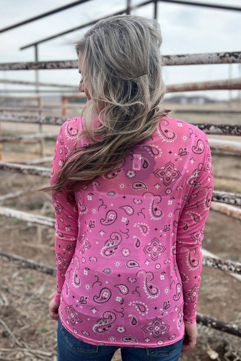 Sterling Kreek - Wholesale Blouse - Women's - Bandana Babe Mesh Top Pink10