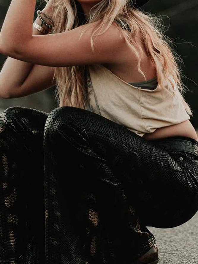 Black Snake Patterned Texture Tight Bell Pants CY011 for wholesale on Faire6