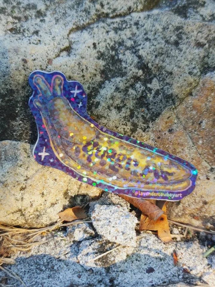 queer af banana slug vinyl sticker for wholesale by Lavender Cowboy Art