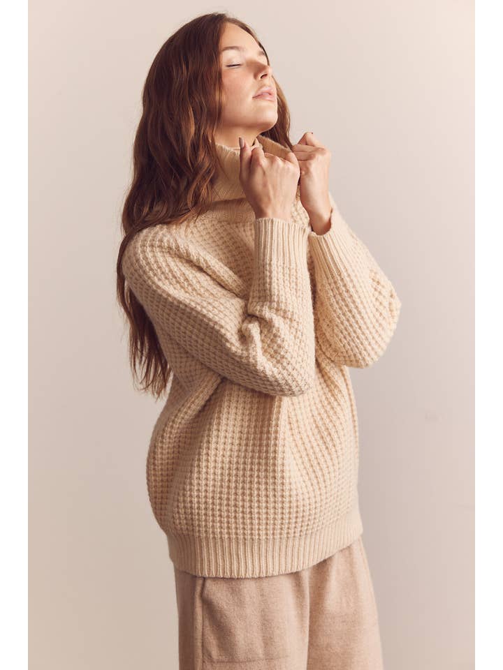 Crema Jersey tipo gofre de lana con cuello alto de venta al por mayor en Faire8