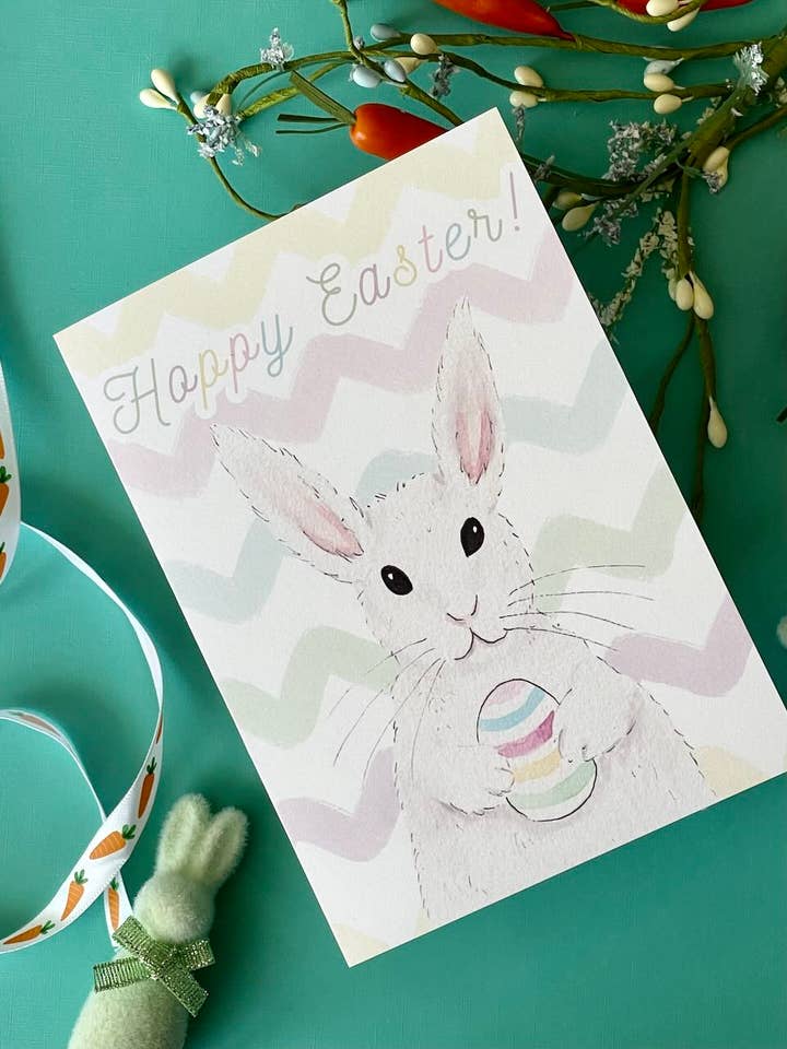 Hoppy Easter card, Happy Easter greeting card for wholesale by Alexandra Schmeling Fine Art
