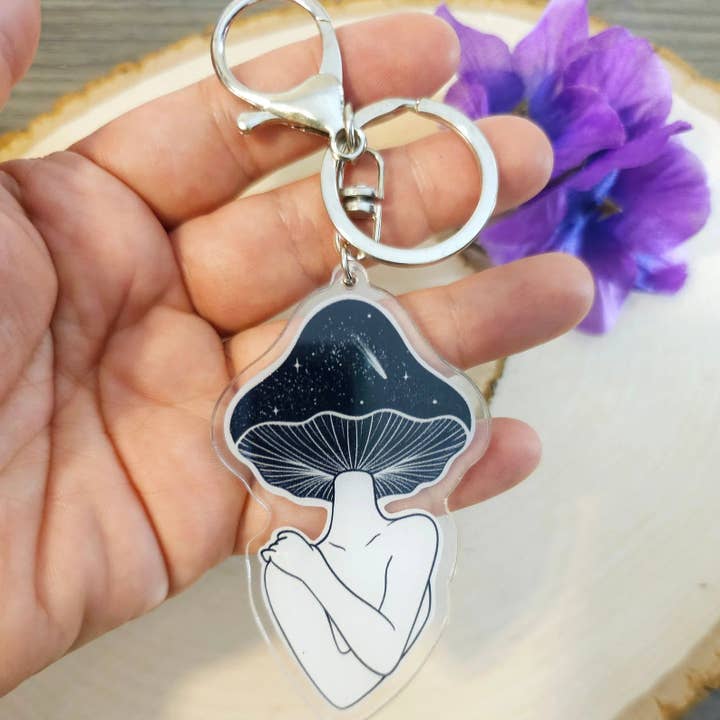 Mushroom keychains for wholesale by Jennyray illustrations
