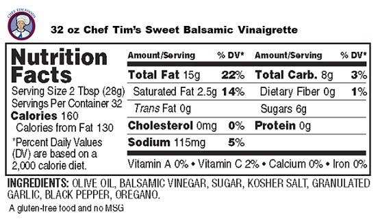 Chef Tim Foods - Wholesale Salad Dressing - Chef Tim's Sweet Balsamic Vinaigrette Large 32 oz Quart1