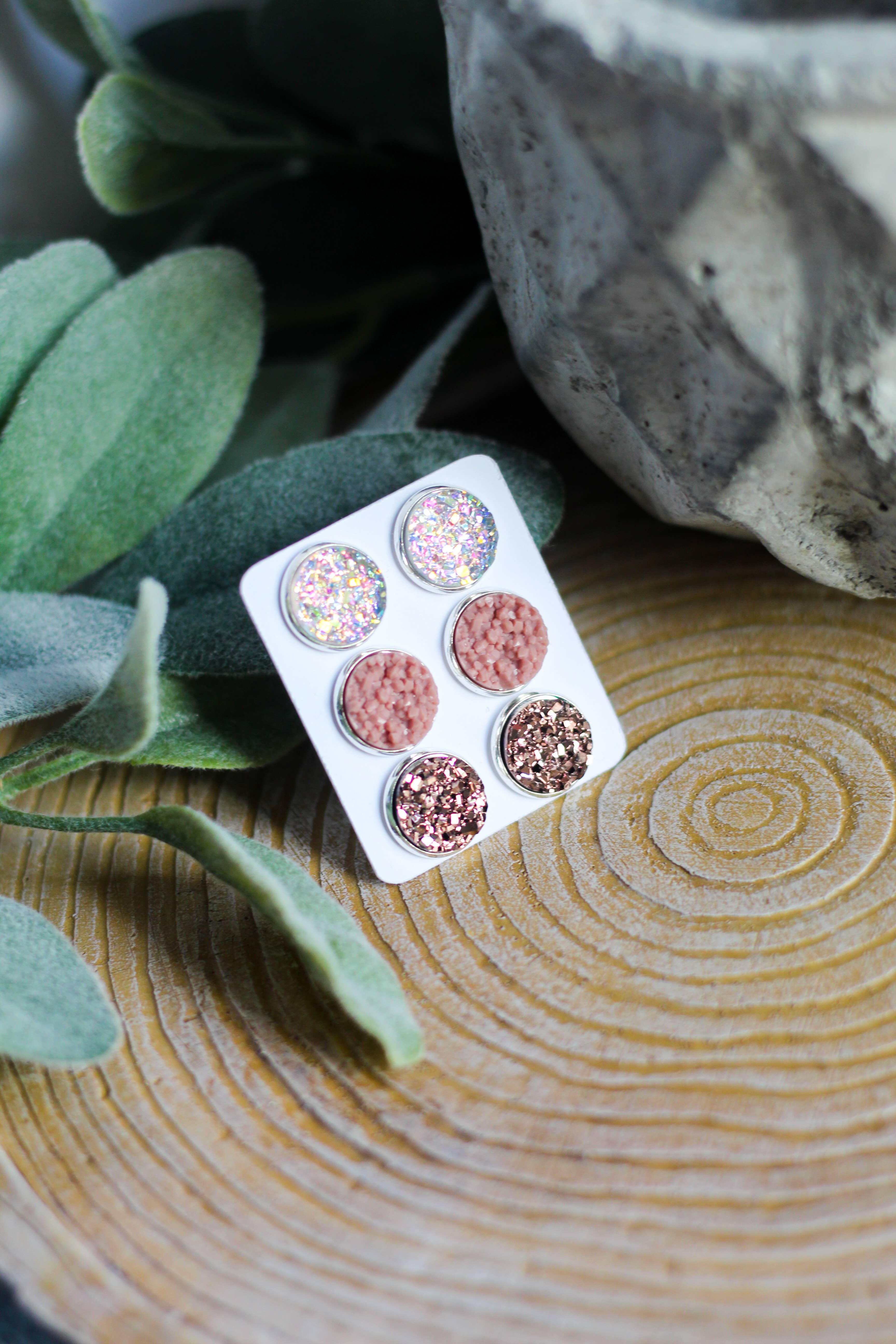 Urban Gemms - Wholesale Stud/Post Earrings - Triple Earring Set - Neutral Rush2