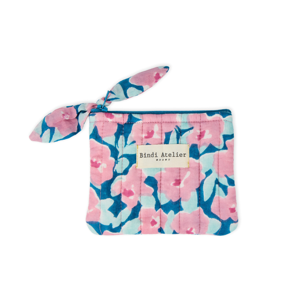 Block-printed cotton coin purse - Posy for wholesale on Faire0