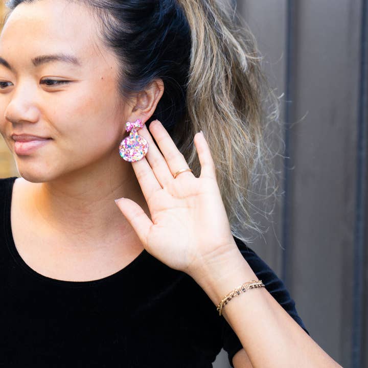 Spiffy & Splendid - Wholesale Dangle Earrings - Christmas Ornament Earrings - Light Pink Sparkle // Holiday