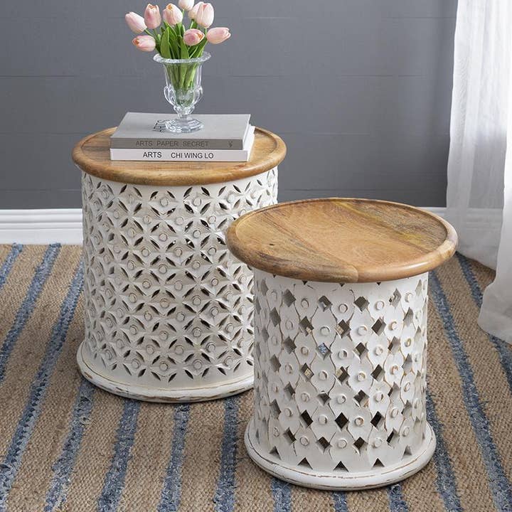 S/2 Vita Cylinder Jali Skärbord för wholesale av A&B Home Group Inc.