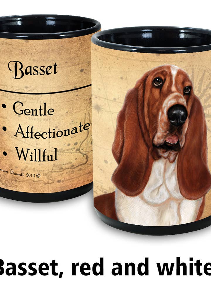 15oz Basset Red & White My Faithful Friend Black Mug for wholesale by Pet Gifts USA, LLC