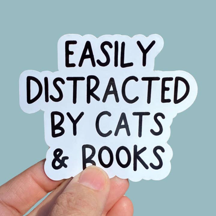Adhesivo que se distrae fácilmente con gatos y libros para venta al por mayor de Anthem Sticker Company