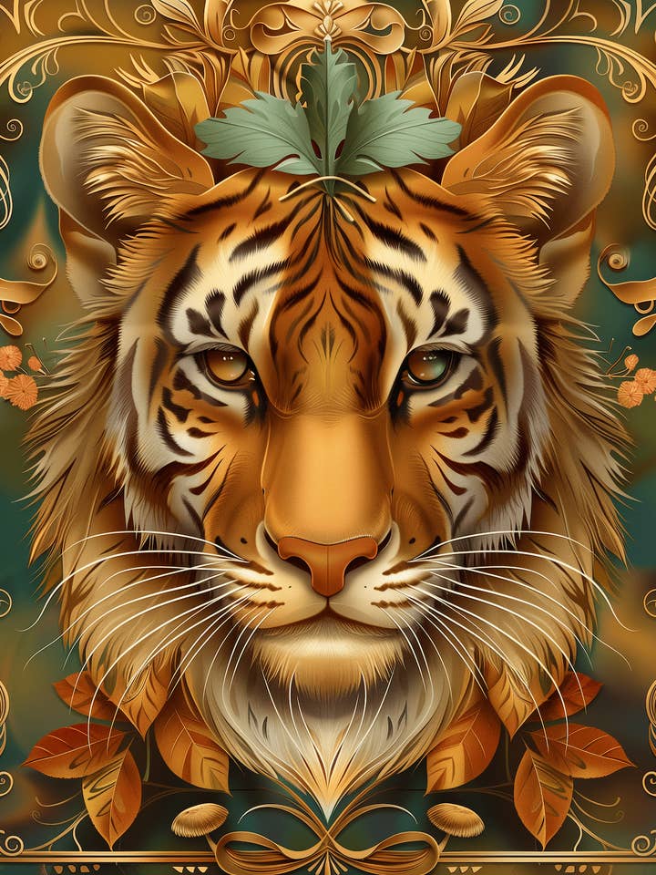 Retrato de Tigre Art Nouveau Impressão de Arte - Impressões de Arte do Reino Animal em Estilo Art Nouveau – Obra de Arte 8″x10″ para Moldura 11″x14″ por atacado de Mowbi