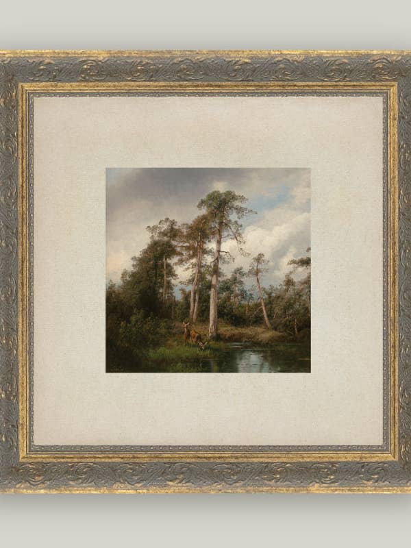 Live Oaks with Deer Framed Antique Art for wholesale by Petal Lane Home