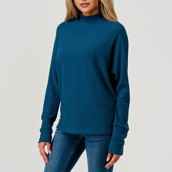 Heimious – Engroshandel Strikket top - Dame – Lang Dolman-ærmet ribstrikket top med mock-hals, T26127