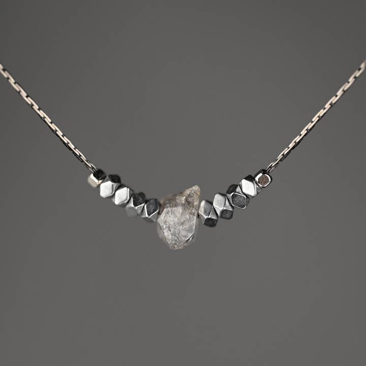 Herkimer Diamond and Hematite Diamond Cut Beads for wholesale by KBD Studio