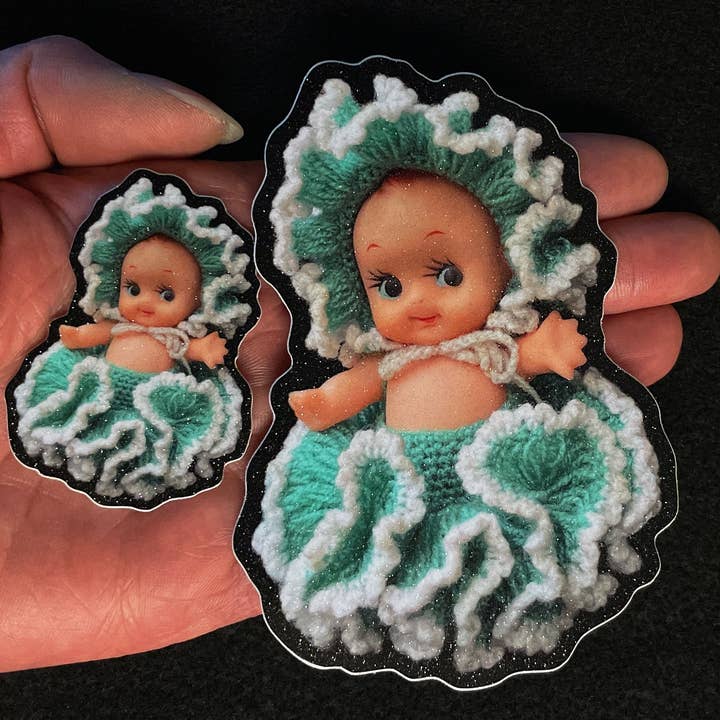 Aimee Miller Art - Wholesale Sticker - Ruffle Kewpie Doll Glitter Sticker 1