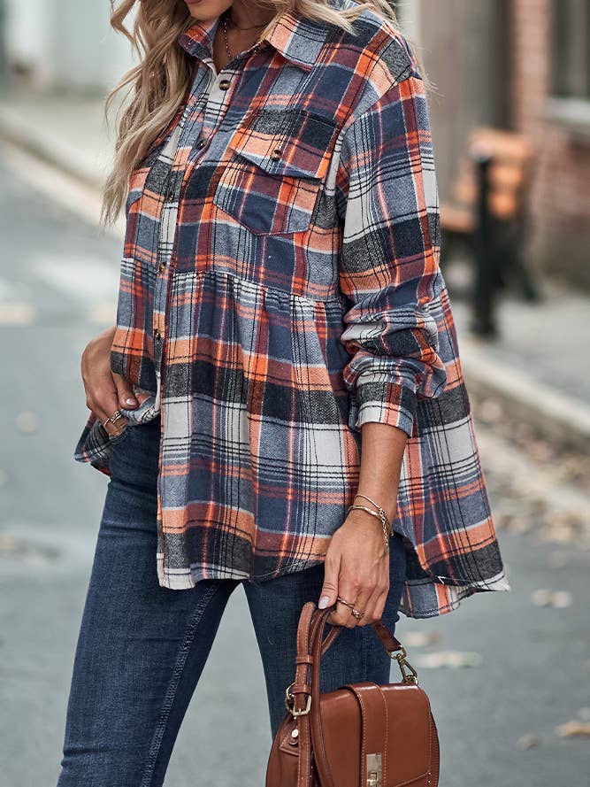 UNISHE - Wholesale Buttoned-down shirt – Women's - Plaid Open Button Flowy Shirts ZZKF0977