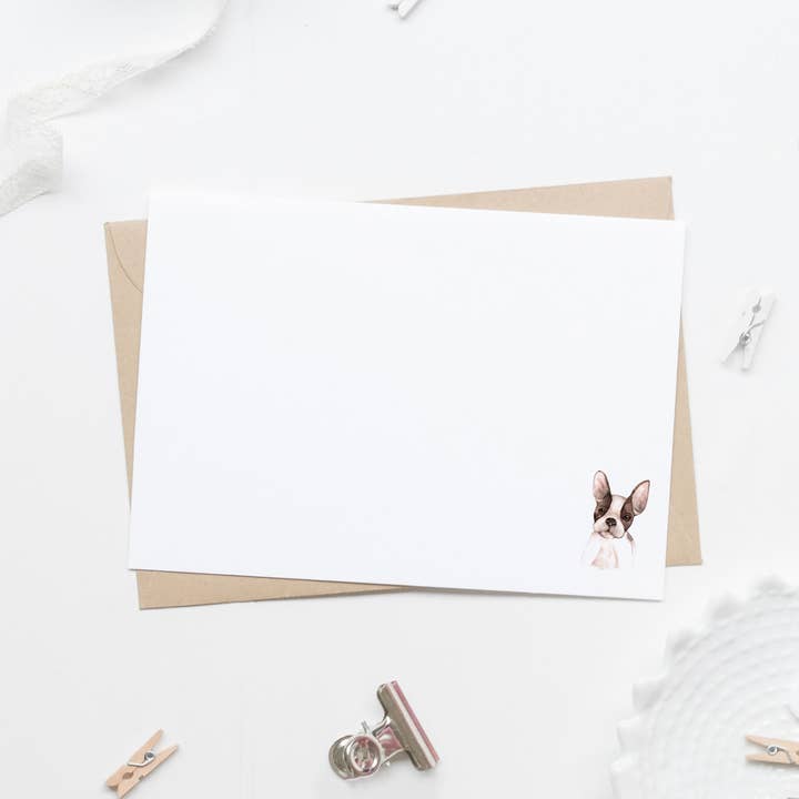Set of 20 Boston Terrier Dog Lover Stationery Flat Card for wholesale by Lilly Belle Paperie
