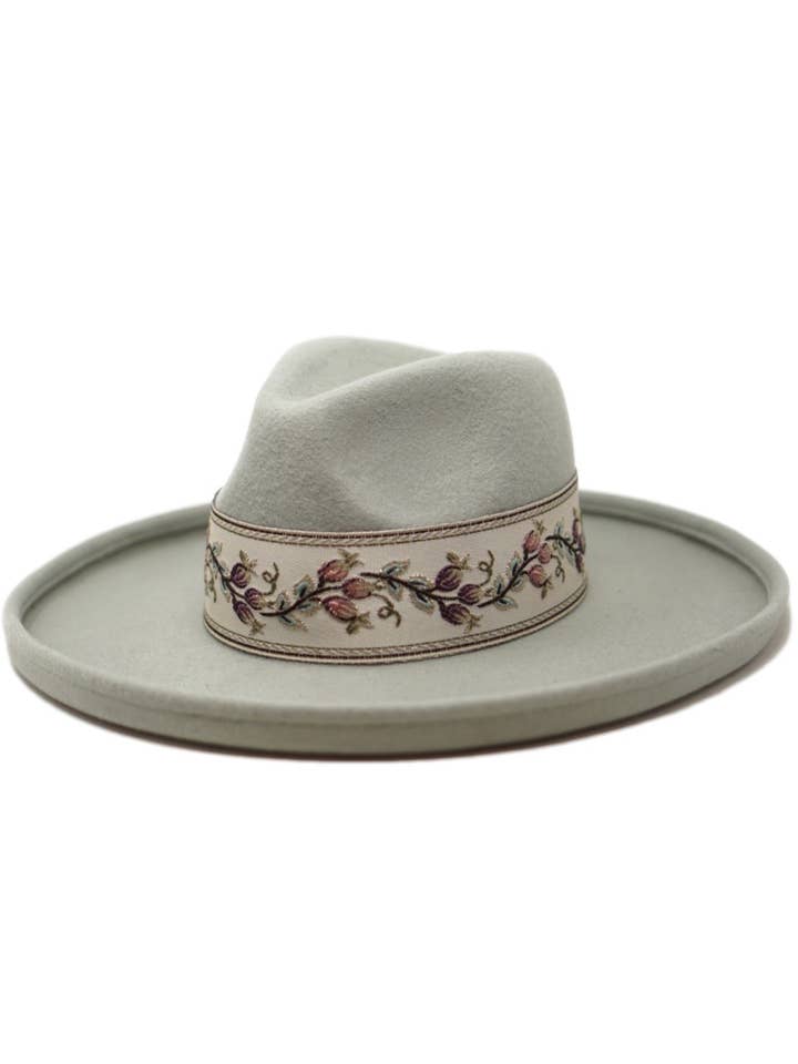 Banded 100% Wool Felt Pencil Brim Rancher, Sage for wholesale by Olive & Pique