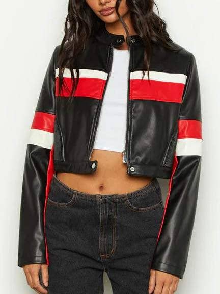 Colorblock Moto-Style Cropped Jacket for wholesale by Flarix