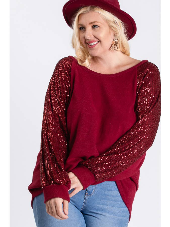 7th Ray - Wholesale Tunic - Women's - Brushed Knit Sequin Pullover Long Sleeve Top T2937XL