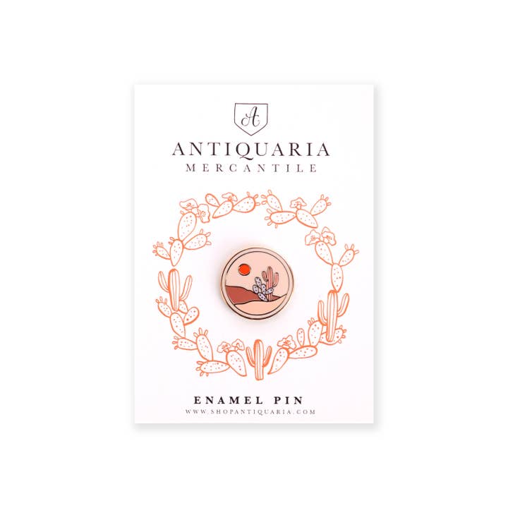 Antiquaria - Wholesale Lapel Pin/Button - Peach Cactus Medallion Enamel Pin
