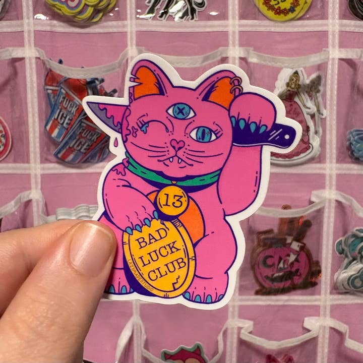 Bad Luck Club Waterproof Sticker for wholesale by Lazy Made Studio