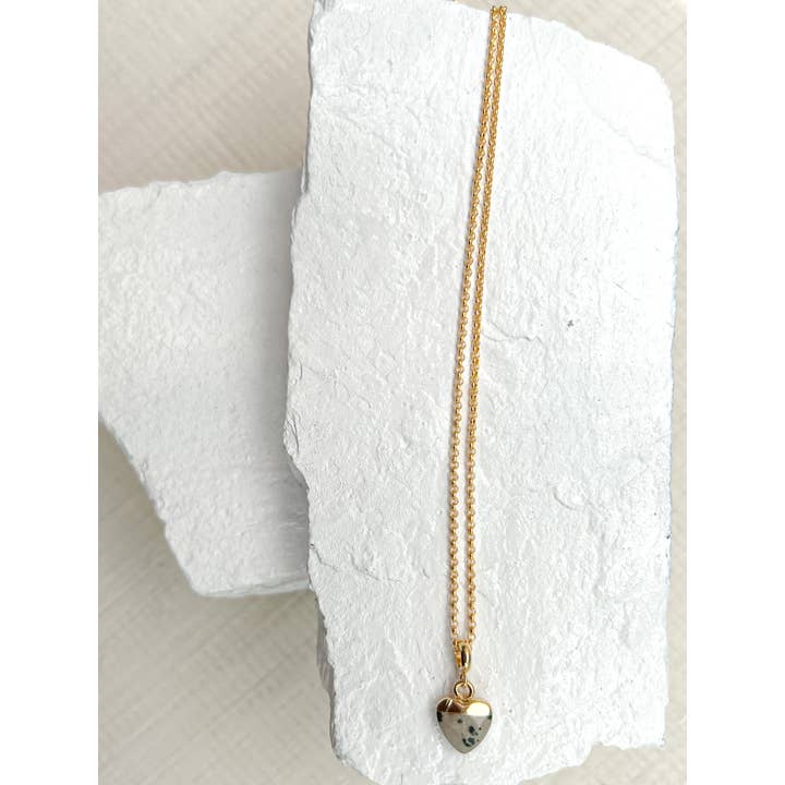 Roc Jewellery - Wholesale Pendant/Charm Necklace - Dalmation Jasper Small Heart Gold Plated Necklace1