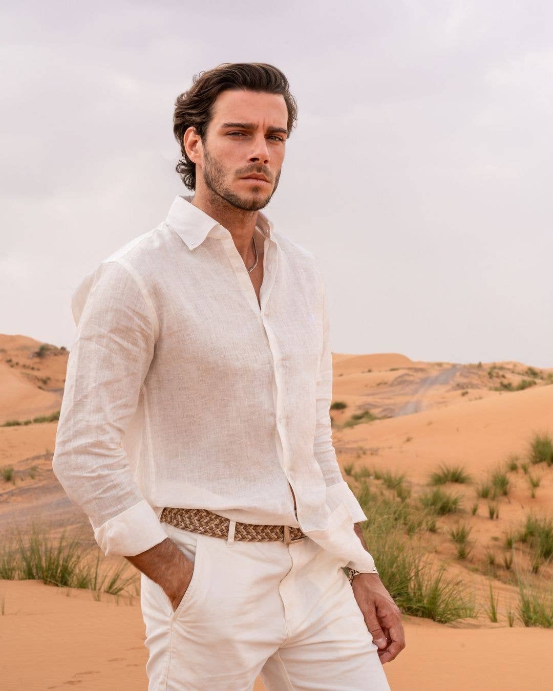 DANTE - Wholesale Button Down Shirt - Men's - Organic Ivory Linen Shirt0