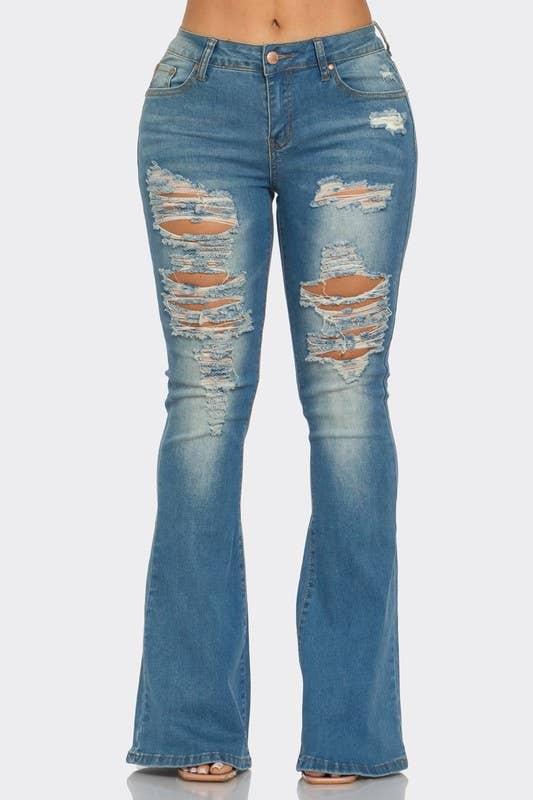 Denim Women Stretch Flare Jean Bootcut Bell Bottom Pants for wholesale on Faire