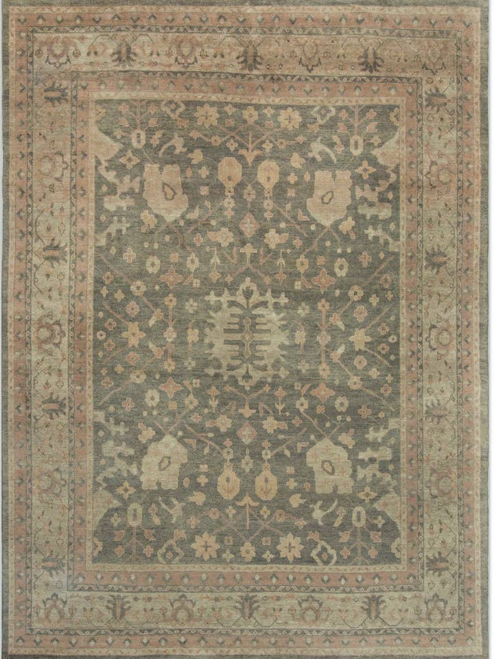 Olijfgroen Perzisch Oushak Handgeknoopt Groot Tapijt van 12x15 voor wholesale door Aesthetic Homes LLC