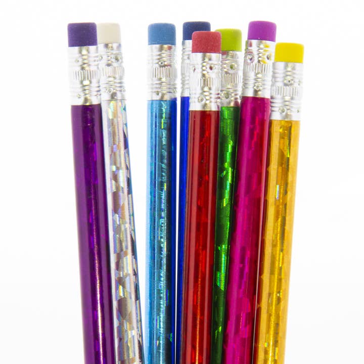 Luna Office Supply - Everyday Essential – wholesale Penna – Metallic Laser folie trä penna med suddgummi - 8-pack