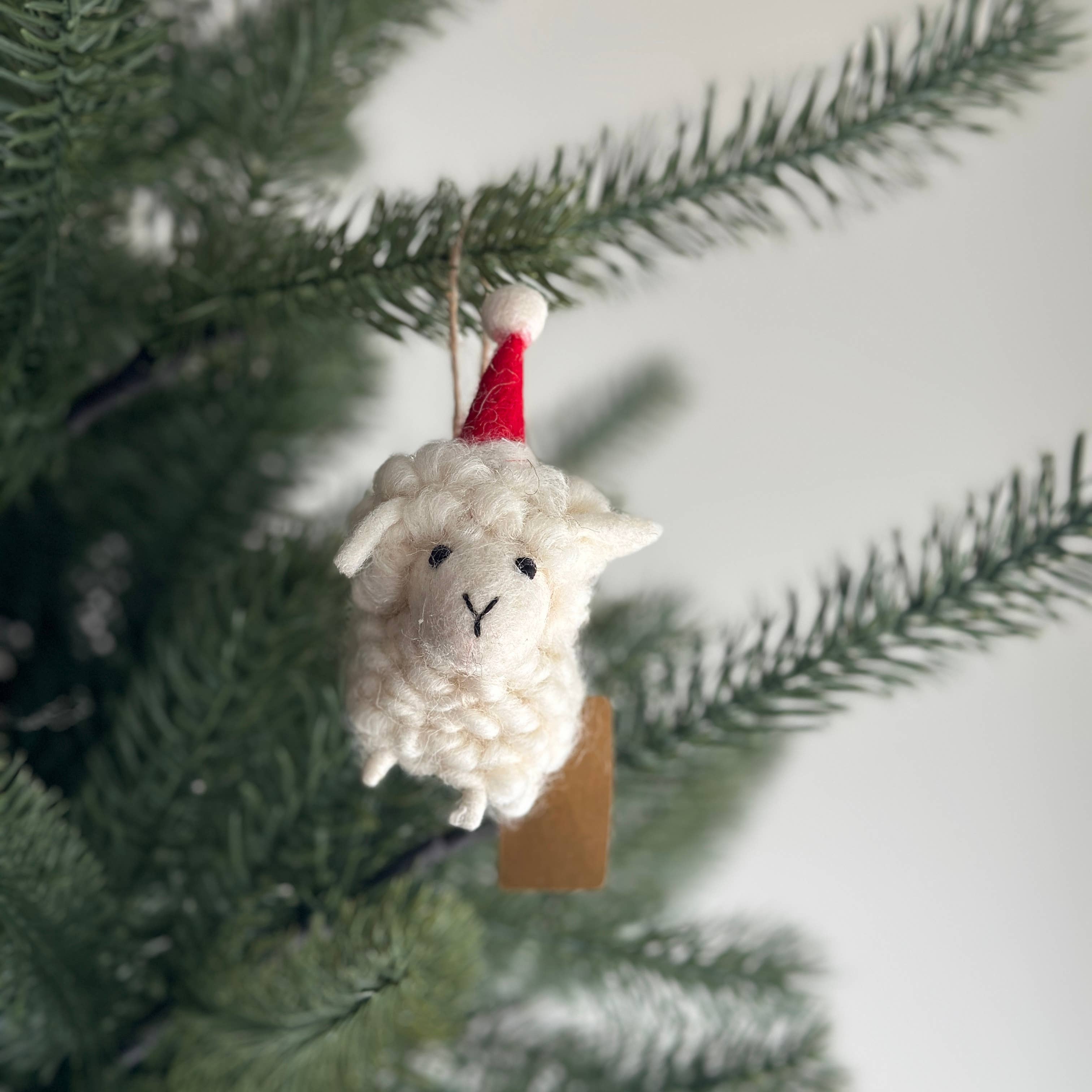 Ganapati - Wholesale Ornament - Felt Ornament - Fluffy Sheep Ornament with Christmas Hat1